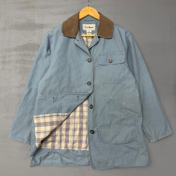 L.L. Bean Jackets & Blazers - Vintage L.L.Bean Lightweight Field Coat Blue Jacket Plaid Lined Women's Small